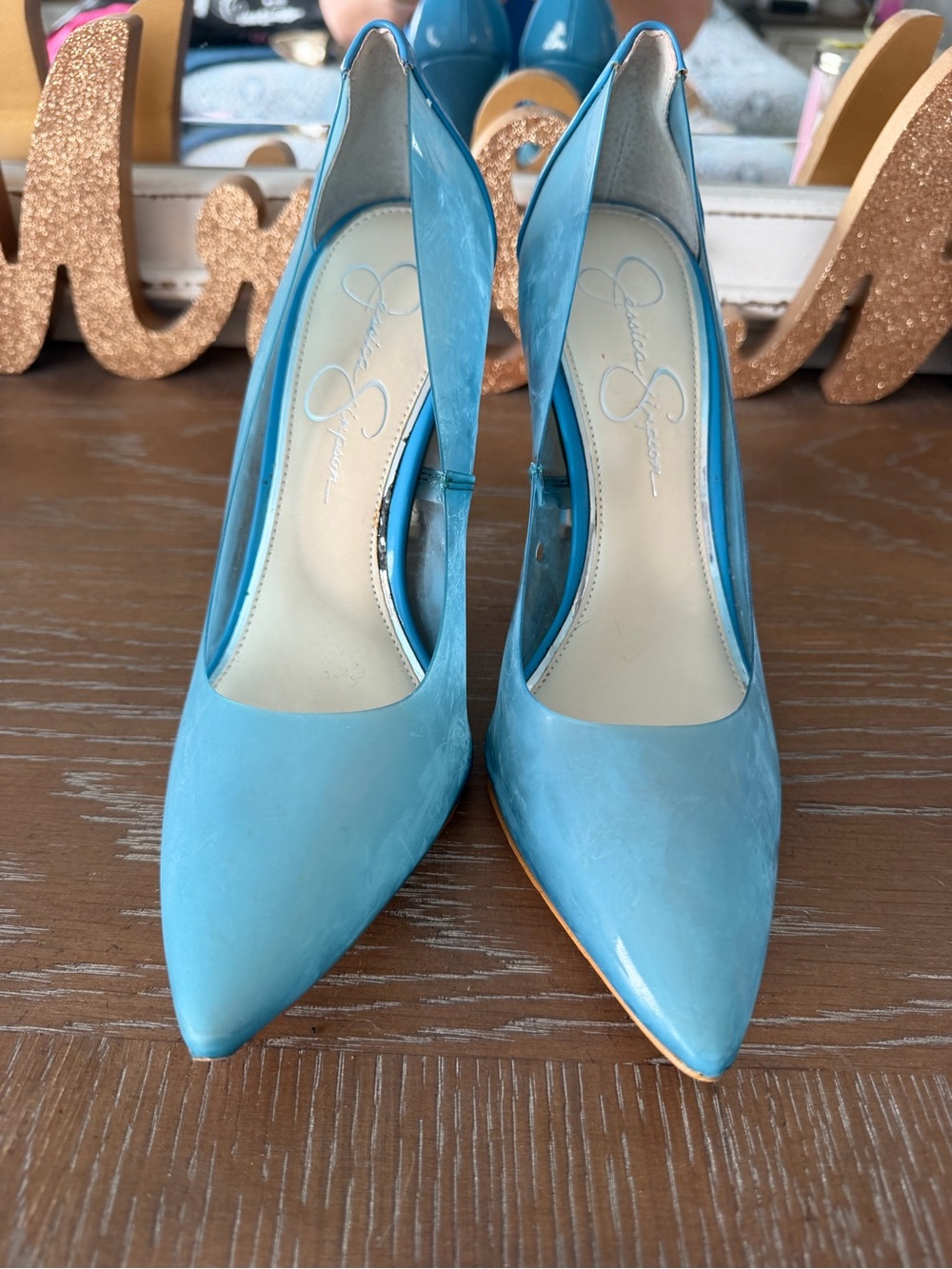 Jessica Simpson Bright Blue Patent Pointed-Toe Pumps